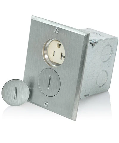 1-Gang Duplex Receptacle Floor Box, Tamper-Resistant, Nickel Finish, 20-Amp, 125-Volt, 25349-TFN