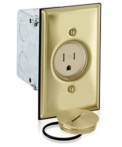 1-Gang Single Receptacle Floor Box, Tamper-Resistant, Brass Finish, 15-Amp, 125-Volt, 5249-TFB