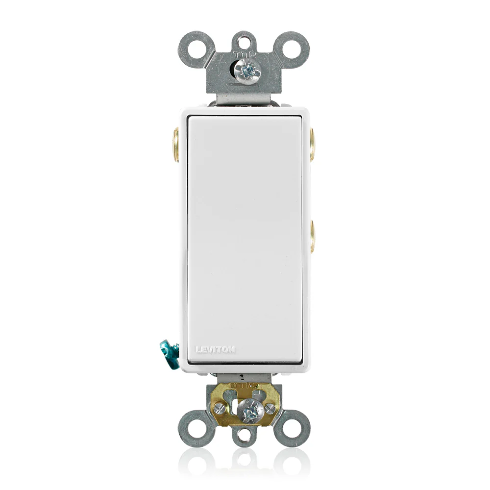 15 Amp, 120/277 Volt, Decora Plus Rocker Double-Throw Ctr-OFF Momentary Contact Single-Pole AC Quiet Switch, Commercial Spec Grade, Self Grounding, Back & Side Wired, White, 5657-2W