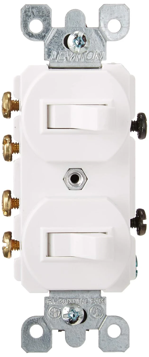 15 Amp, 120/277 Volt, Duplex Style 3-Way / 3-Way AC Combination Switch, Residential/Commercial Specification Grade, Non-Grounding, Side Wired, White, 5243-W