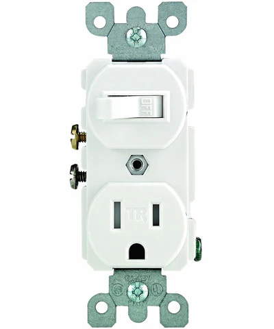 15-Amp, 120-Volt AC Toggle Switch, and 15-Amp, 125-Volt 5-15R Tamper Resistant Receptacle, Combination, Grounding, T5225-W
