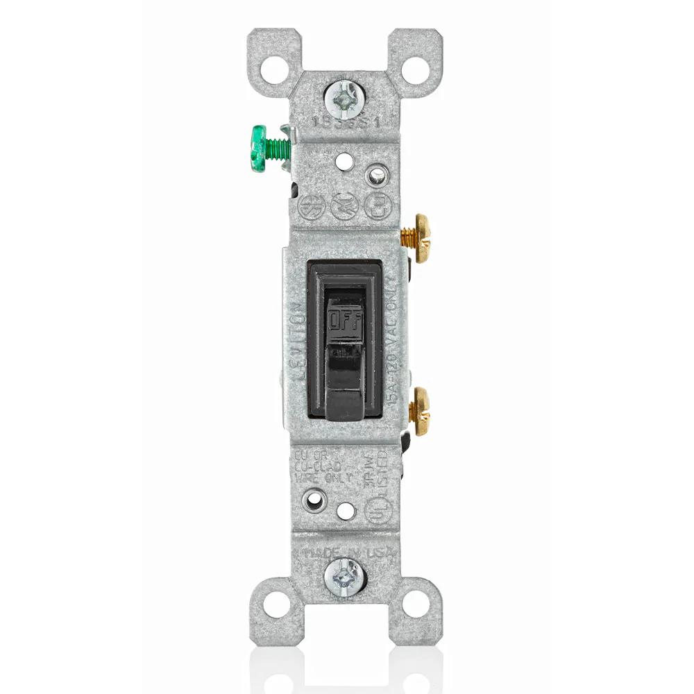 15 Amp, 120 Volt, Toggle Framed Single-Pole AC Quiet Switch, Residential Grade, Grounding, Quickwire Push-In & Side Wired, Black, 1451-2E