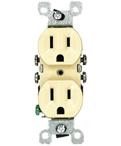 15-Amp 125-Volt, Co/Alr Duplex Receptacle, Straight Blade, Residential Grade, Grounding, Ivory/White, 12650