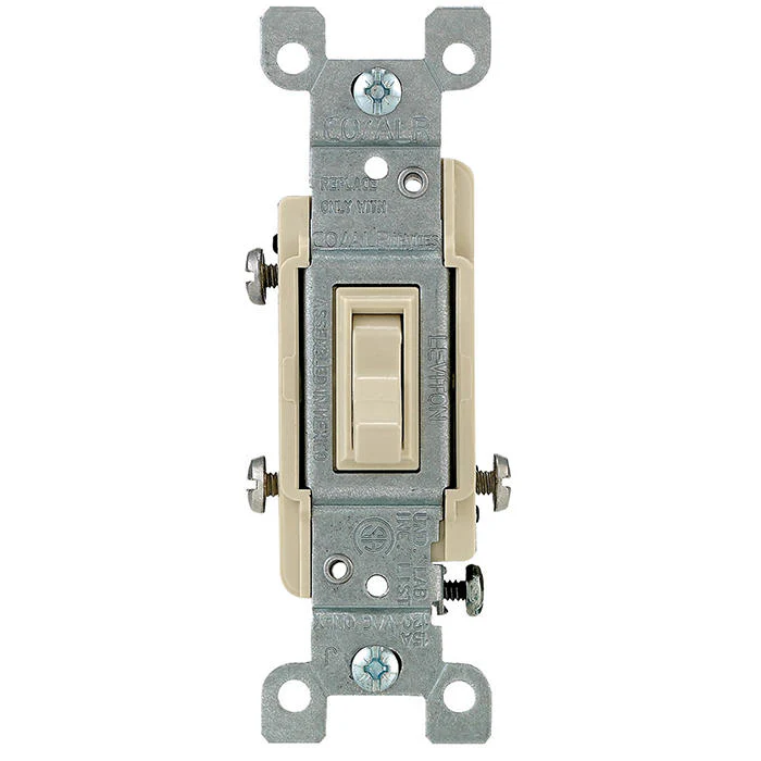 15 Amp 3-Way Toggle CO/ALR Switch, Grounding, Ivory, 02653-2I