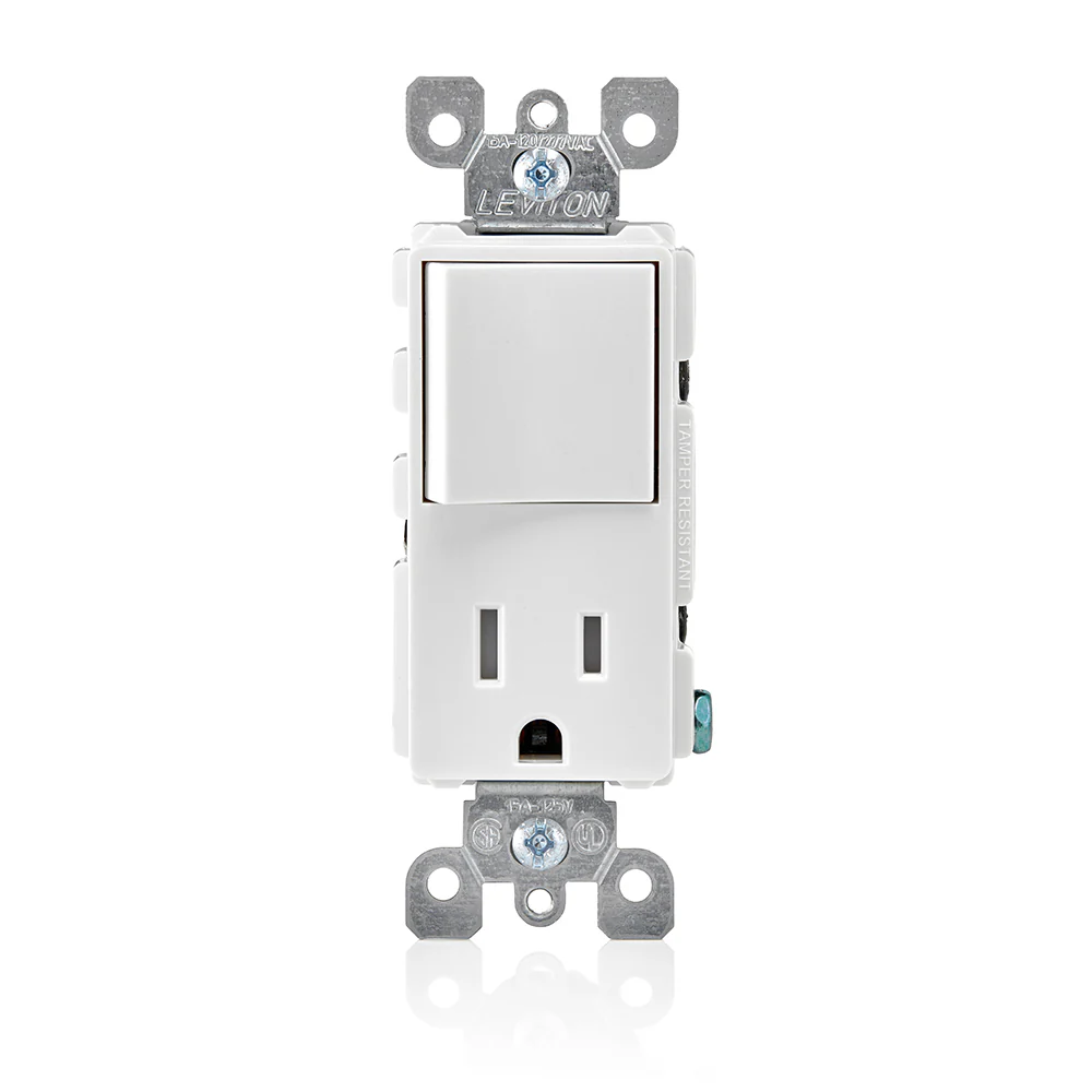 15 Amp Decora Single-Pole Switch, Outlet/Receptacle, Combination Device, Grounding, 5625-W, White