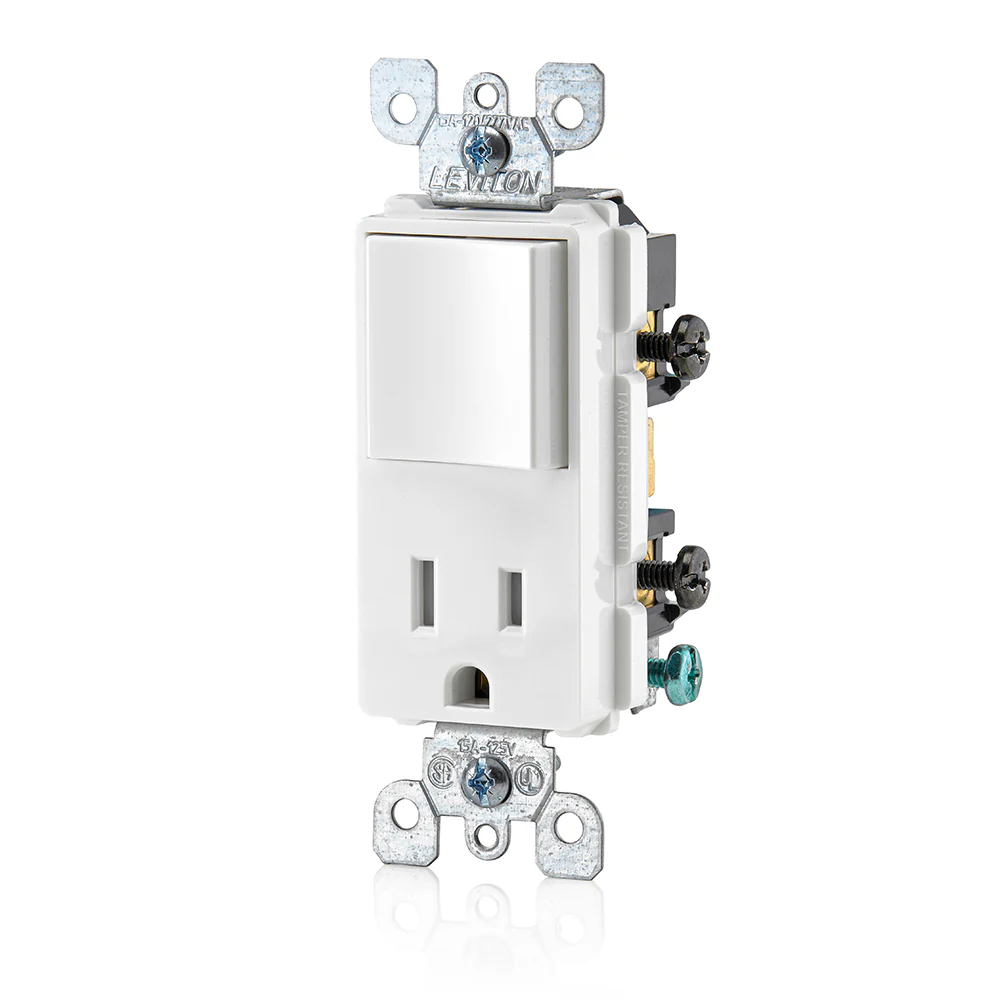 15 Amp Decora Single-Pole Switch, Outlet/Receptacle, Combination Device, Grounding, 5625-W, White - Image 2