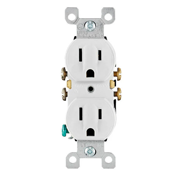 15 A Non-TR Duplex Receptacle, Grounding, White