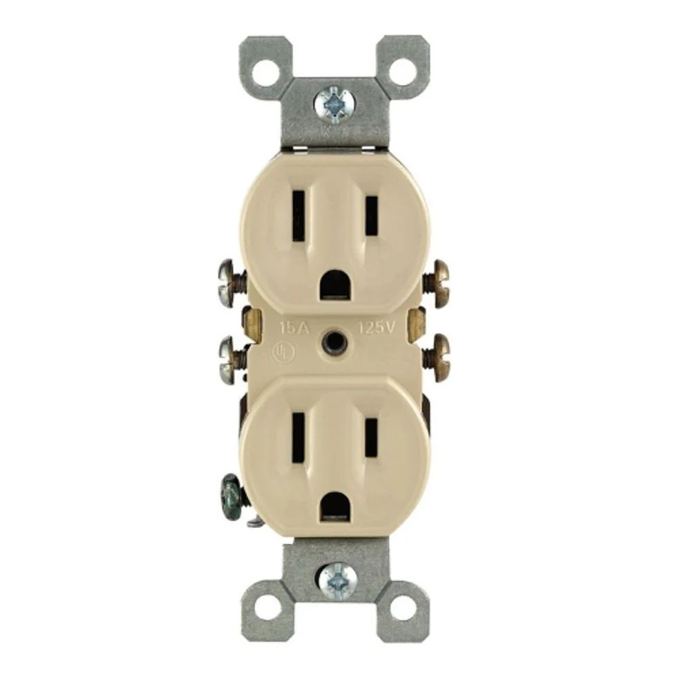 15 Amp Duplex Receptacle, Heavy Duty, Grouding, Ivory, 0R320-I