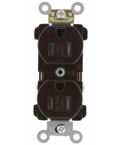 15-Amp, Narrow Body Duplex Receptacle, Straight Blade, Tamper Resistant, Commercial Grade, 125-Volt, Self Grounding, Various Colors, TBR15