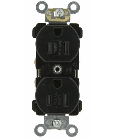 15-Amp, Narrow Body Duplex Receptacle, Straight Blade, Tamper Resistant, Commercial Grade, 125-Volt, Self Grounding, Various Colors, TBR15 - Image 2