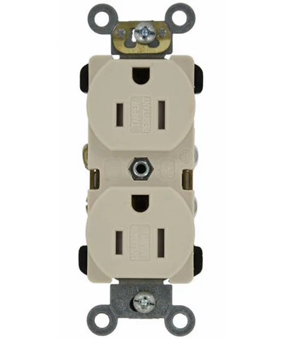 15-Amp, Narrow Body Duplex Receptacle, Straight Blade, Tamper Resistant, Commercial Grade, 125-Volt, Self Grounding, Various Colors, TBR15 - Image 5