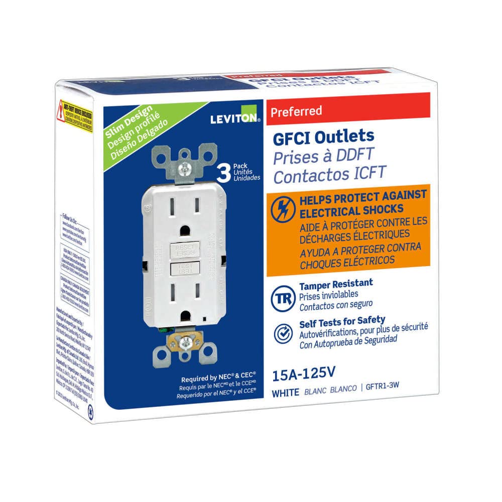 15 Amp, Self Test, Tamper-Resistant Slim GFCI Outlet with LED Indicator Light, GFTR1-3W