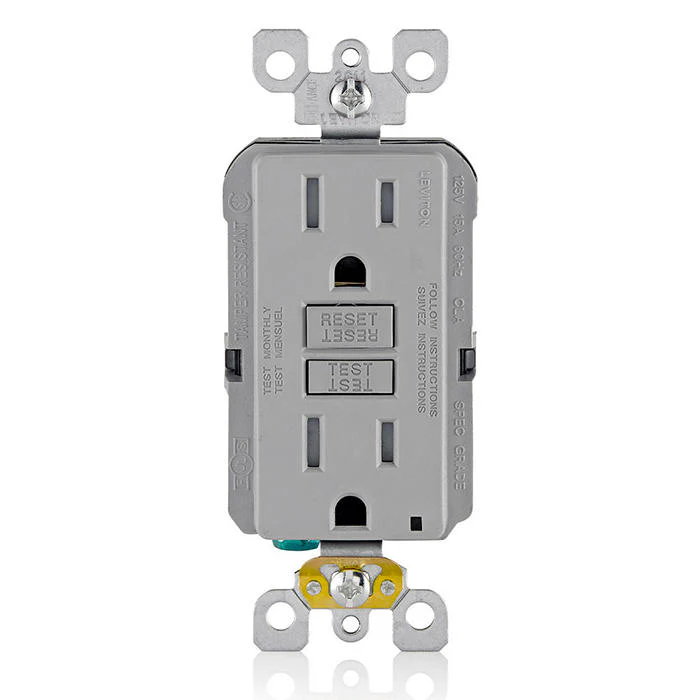 15 Amp, Self Test, Tamper-Resistant Slim GFCI Outlet with LED Indicator Light, GFTR1-GY