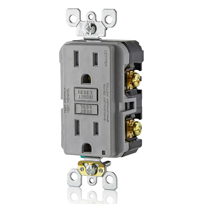 15 Amp, Self Test, Tamper-Resistant Slim GFCI Outlet with LED Indicator Light, GFTR1-GY - Image 2