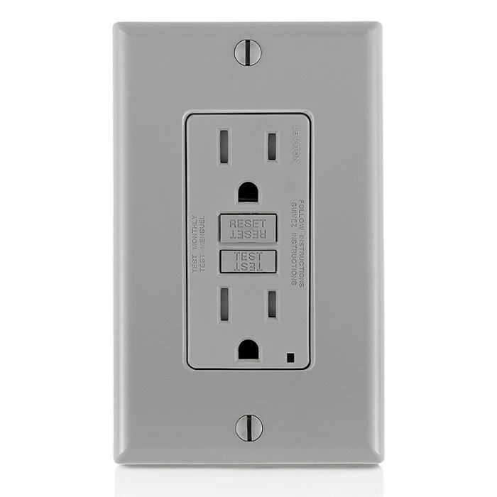 15 Amp, Self Test, Tamper-Resistant Slim GFCI Outlet with LED Indicator Light, GFTR1-GY - Image 3