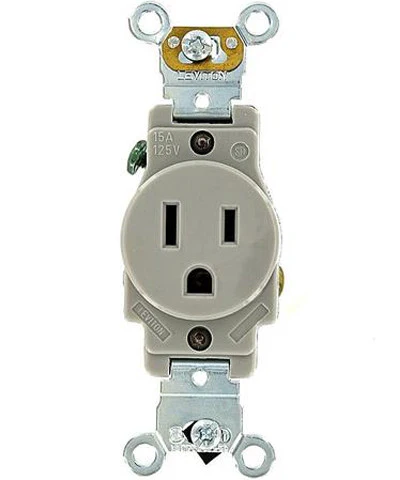 15-Amp, Single Receptacle, Industrial Heavy Duty Grade, Straight Blade, 125-Volt, Self Grounding, Brown/Gray/Ivory/Red/White, 5261 - Image 2
