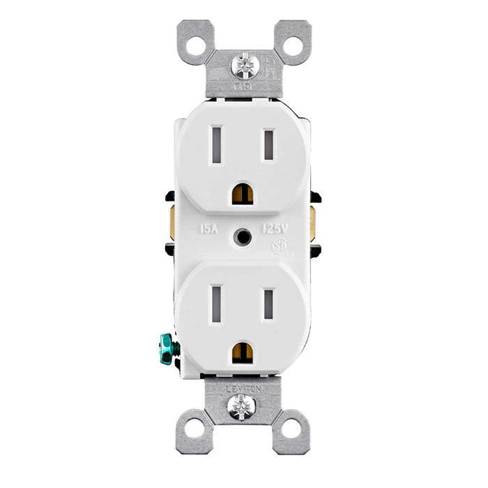 15 Amp Tamper-Resistant Duplex Outlet/Receptacle with Ears, Contractor Pack of 10, Grounding, White, T5248-WCP