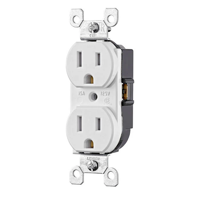 15 Amp Tamper-Resistant Duplex Outlet/Receptacle with Ears, Contractor Pack of 10, Grounding, White, T5248-WCP - Image 2