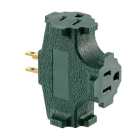 15A-125V Grounded Triple Outlet Adapter - Green, 694-GR, 00694