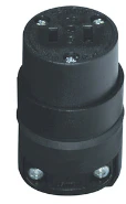 15A-125V, NEMA 1-15R. 2 Pole-2 Wire Connector, Round Dead Front, Polarized w/ vinyl insert, face and clamps - Black, 115CR