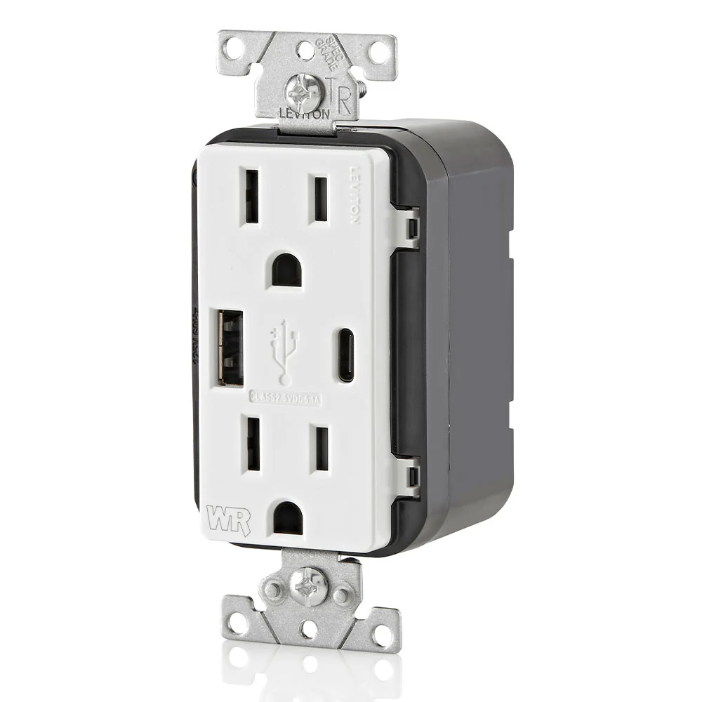 15A Weather-Resistant USB Receptacles with Type A and Type-C Ports, W5633-W - Image 2