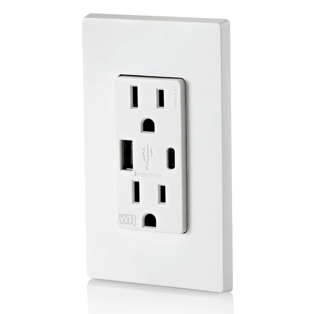 15A Weather-Resistant USB Receptacles with Type A and Type-C Ports, W5633-W - Image 4