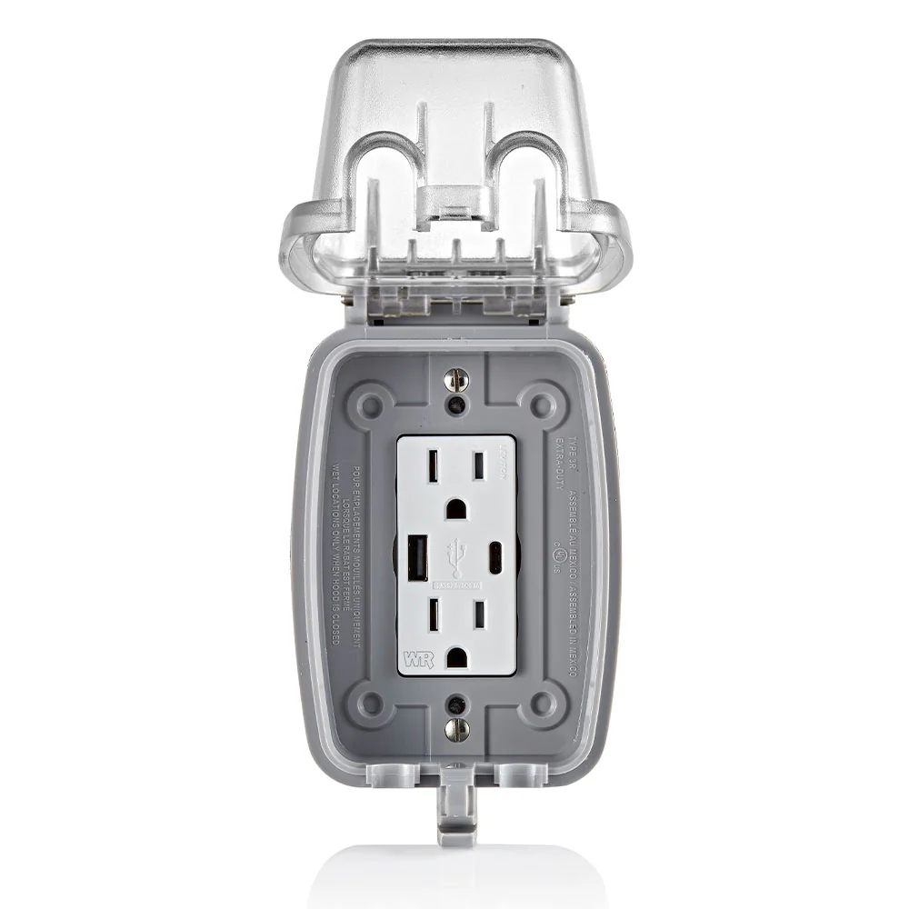 15A Weather-Resistant USB Receptacles with Type A and Type-C Ports, W5633-W - Image 5