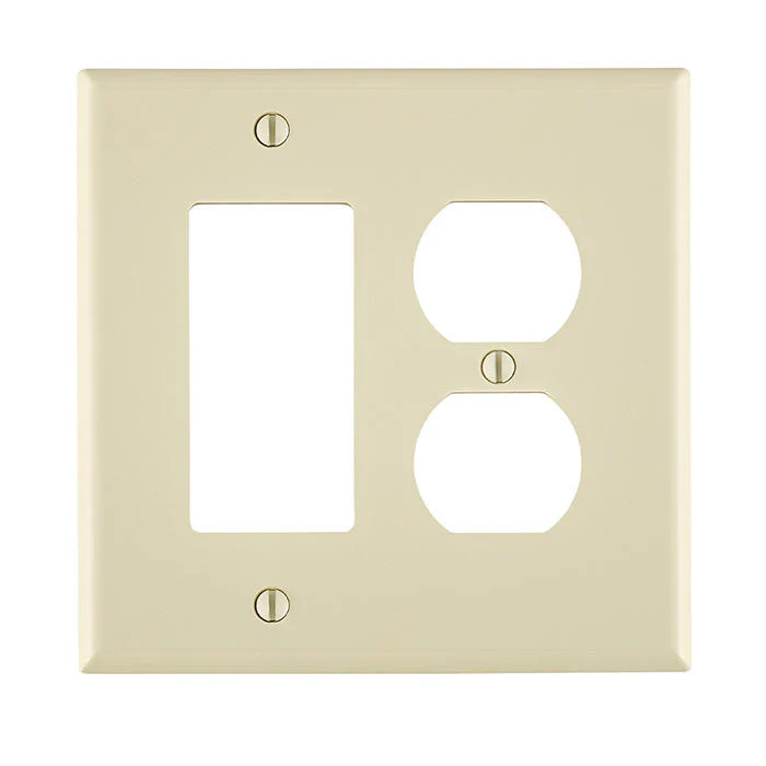 2-Gang Combination Wallplate, 1-Duplex and 1-Decora, Midway Size, Thermoplastic Nylon, Ivory, PJ826-I