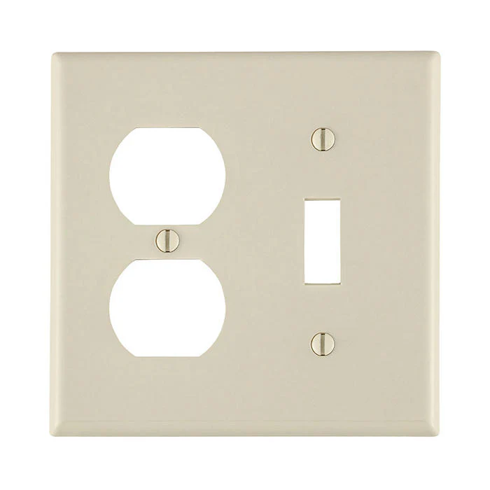 2-Gang Combination Wallplate, 1 Toggle Switch and 1 Duplex Outlet/Receptacle, Standard Size, Thermoset, Light Almond, 78005-T