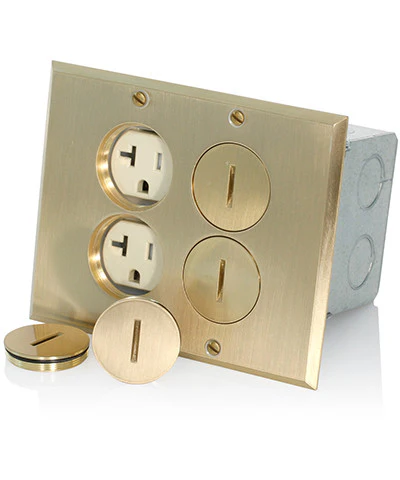 2-Gang Duplex Receptacle Floor Box, Tamper-Resistant, Brass Finish, 20-Amp, 125-Volt, 35349-TFB