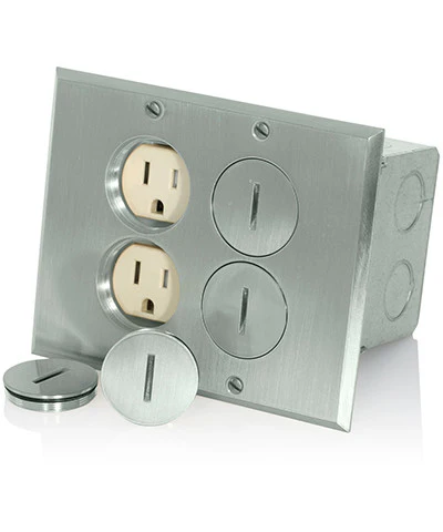 2-Gang Duplex Receptacle Floor Box, Tamper-Resistant, Nickel Finish, 15-Amp, 125-Volt, 35249-TFN