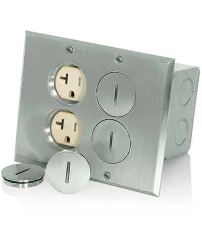 2-Gang Duplex Receptacle Floor Box, Tamper-Resistant, Nickel Finish, 20-Amp, 125-Volt, 35349-TFN