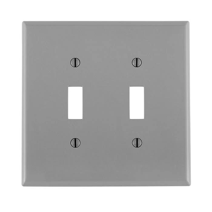 2-Gang Toggle Switch Wallplate, Midway Size, Thermoplastic Nylon, Gray, 00PJ2-GY