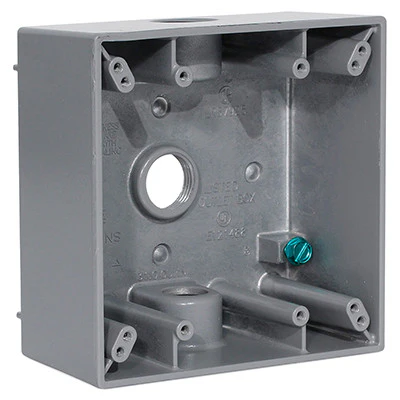 2-Gang Weatherproof Box with Three 1/2" Diameter Outlets, 2GM53-GY