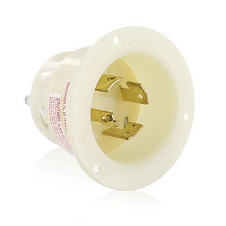 20/10 Amp, 250 Volt DC/600 Volt AC, NEMA Non-NEMA, 3P, 4W, Flanged Inlet Locking Receptacle, Industrial Grade, Grounding - WHITE, 7408-GC
