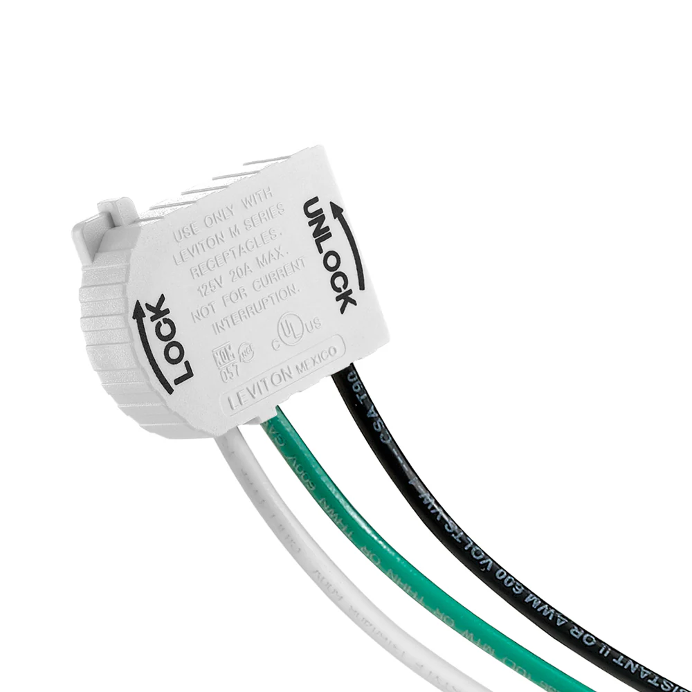 20 Amp, 125 Volt, 2P, 3W, Wiring Module for Lev-Lok Receptacles, 6" THHN #12 AWG Stranded Wire Leads - WHITE, MSTWL-A