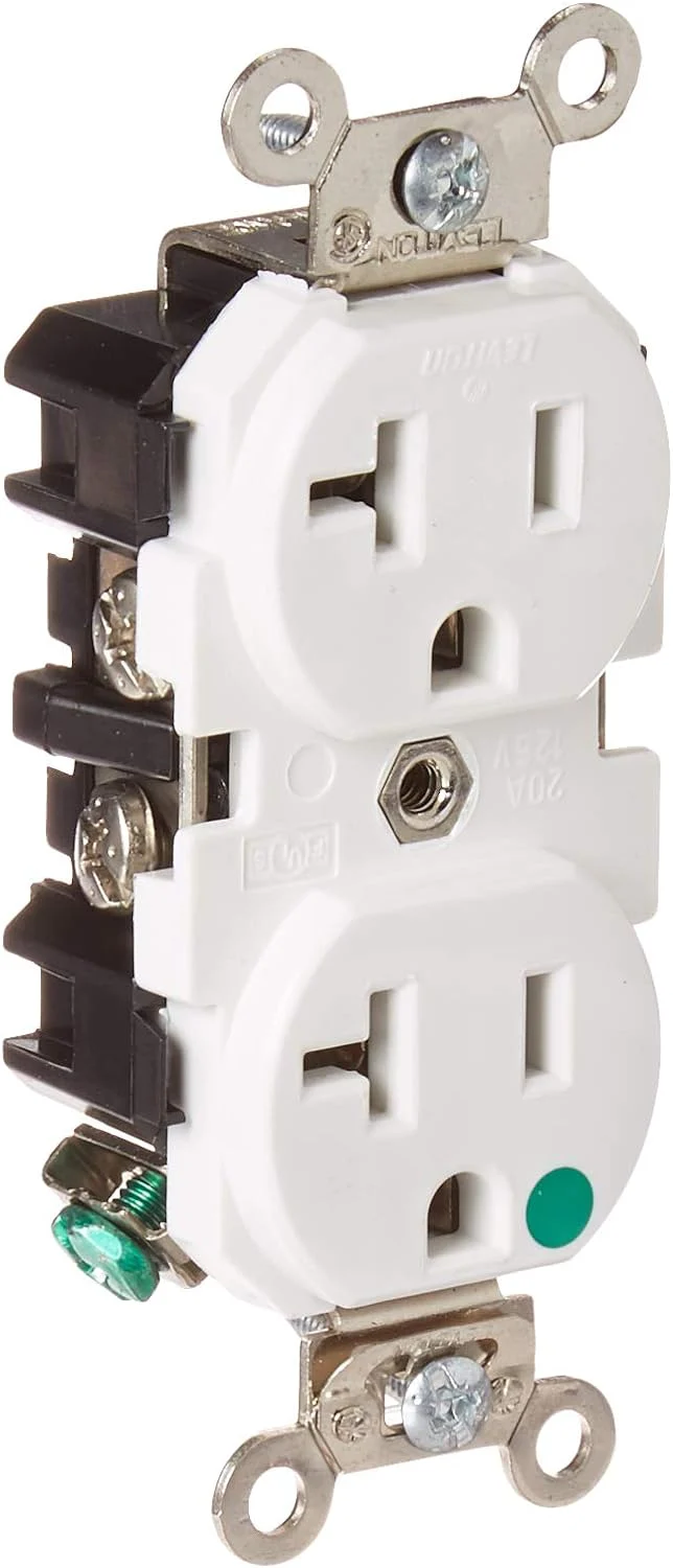 20-Amp, 125-Volt, Extra Heavy Duty Hospital Grade, Duplex Receptacle, Straight Blade, Self Grounding, White, 8300-W