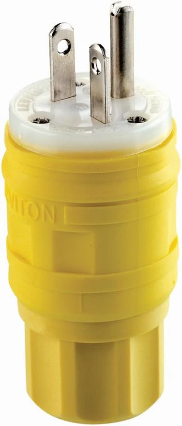 20 Amp, 250 Volt, Straight Blade, Plug, Industrial Grade, Grounding, Wetguard, Yellow, 14W48