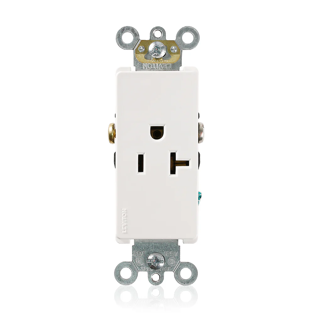 20 Amp Decora Plus Single Receptacle/Outlet, Commercial Grade, Self-Grounding, 16341-W