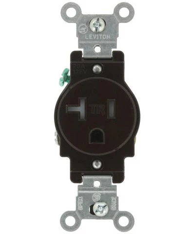 20-Amp, Narrow Body Single Receptacle, Straight Blade, Tamper Resistant, 125-Volt, Commercial Grade, Grounding, Brown/Ivory/White, T5020