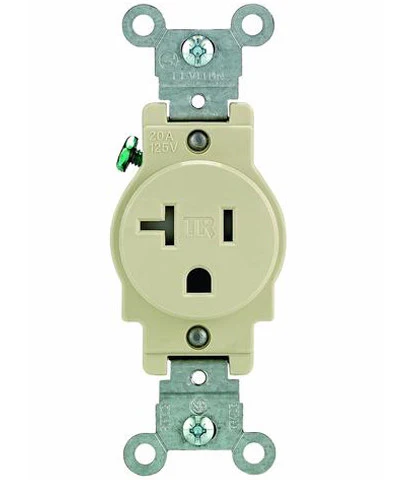 20-Amp, Narrow Body Single Receptacle, Straight Blade, Tamper Resistant, 125-Volt, Commercial Grade, Grounding, Brown/Ivory/White, T5020 - Image 2