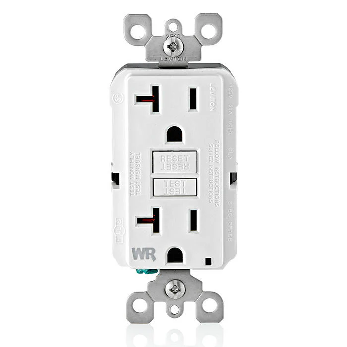20 Amp Slim GFCI Weather-Resistant Outlet, Self Test, with LED Indicator Light, GFWR2-W