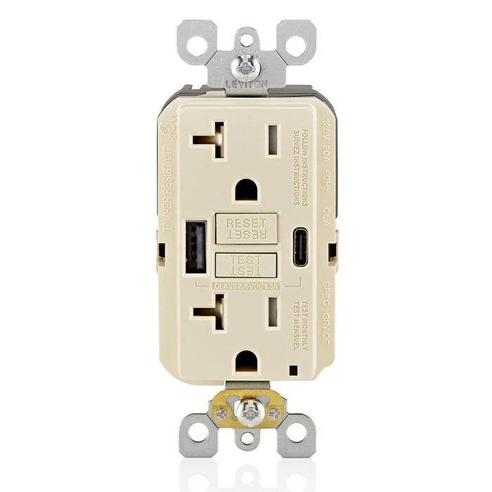 20A SmartlockPro® Self-Test GFCI Combination 24W(4.8A) Type A/C USB In-Wall Charger Outlet, GUAC2 - Image 4