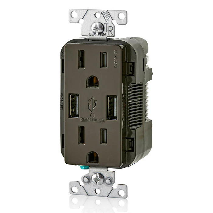 3.6A USB Type-A/Type-A Wall Outlet Charger with 15A Tamper-Resistant Receptacles, T5632-B - Image 2