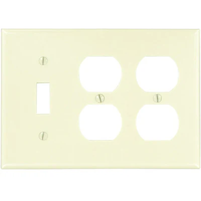 3-Gang, 1-Toggle 2-Duplex Device, Combination Wall Plate, Standard Size, Thermoset, Device Mount, Ivory, 86047