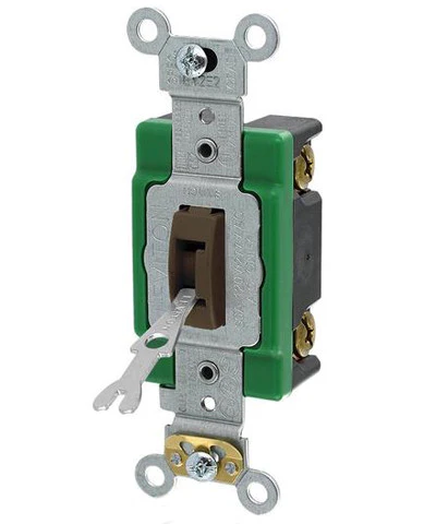 30-Amp, 120/277-Volt, Toggle Locking Single-Pole AC Quiet Switch, Extra Heavy Duty Spec Grade, Self Grounding, Back & Side Wired, Brown, 3031-2L