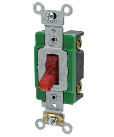 30-Amp, 120-Volt, Toggle Pilot Light, Illuminated ON, Req. Neutral Single-Pole AC Quiet Switch, Extra Heavy Duty Spec Grade, Self Grounding, Back & Side Wired, Red, 3031-PLR