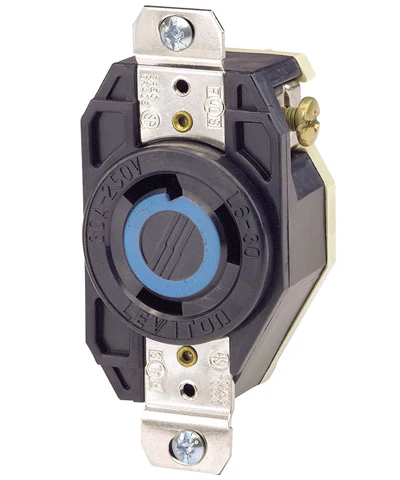 30-Amp, 250-Volt, Flush Mounting Locking Receptacle, Grounding, Industrial Grade, V-0-MAX, Black, 2620