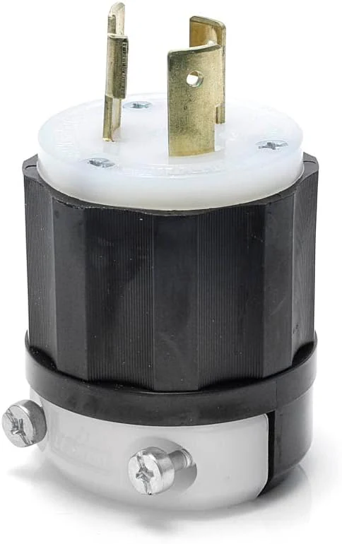 30 Amp, 250 Volt, NEMA L6-30P, 2P, 3W, Locking Plug, Industrial Grade, Grounding - Black-White,2621
