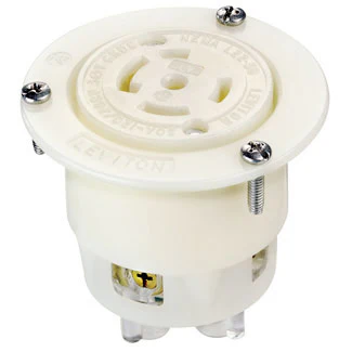 30 Amp, 277/480 Volt- 3PY, Flanged Outlet Locking Receptacle, Industrial Grade, Grounding, White, 2826